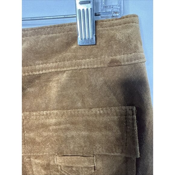 IE Tan Suede Leather Skirt 12 lined Short Brown Pockets School girl Old Money - Picture 5 of 7